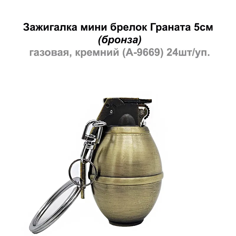 Зажигалка мини брелок Граната 5см,(бронза)